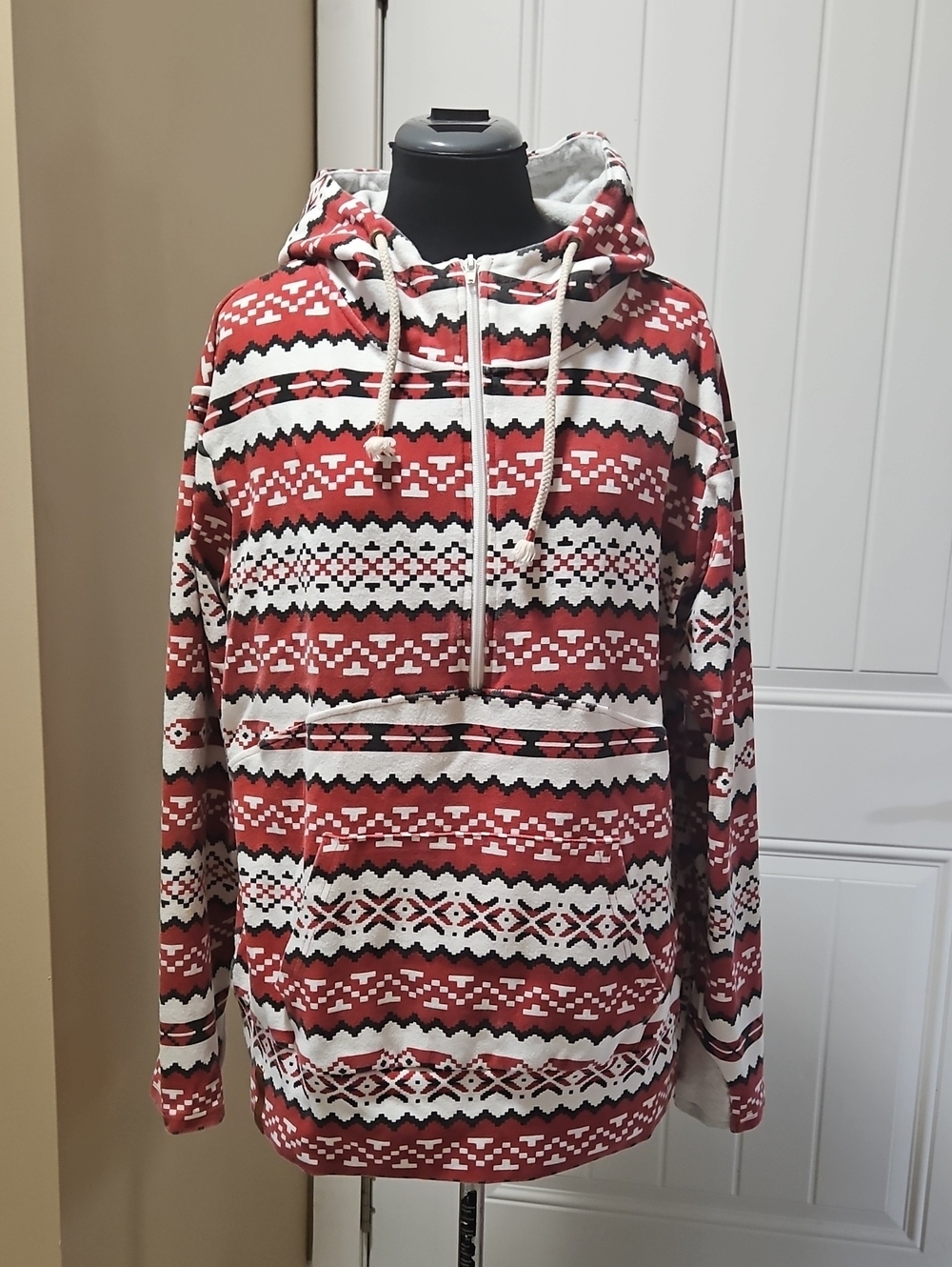 Ampersand Ave Aztec Geometric Half-Zip Single Hood Pullover XXL